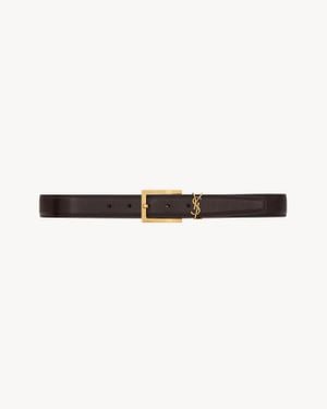 Saint Laurent カサンドラ ベルト（シャイニーレザー） マロン - ホワイト