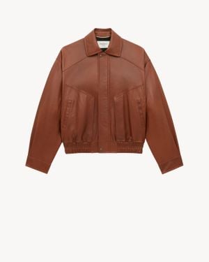 Saint Laurent ボンバージャケット（光沢プランジラムスキン） マロン - ブラウン
