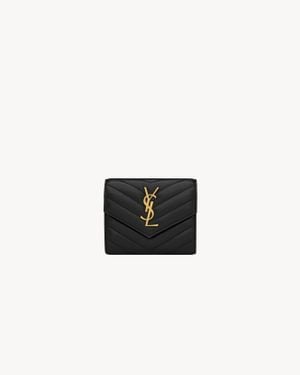 Saint Laurent Leather Quilted Trifold Wallet - Black