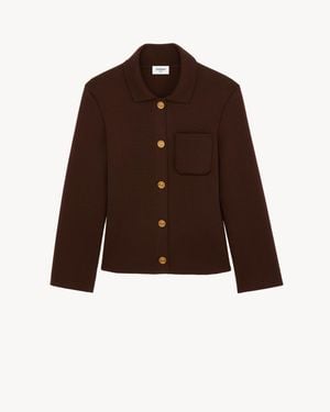 Saint Laurent Cardigan En Laine - Marron