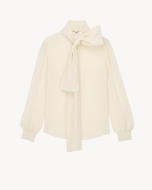 Saint Laurent Blusa Con Collo Lavallière - Bianco