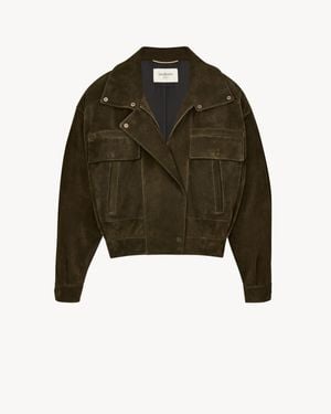 Saint Laurent Calfskin Cropped Jacket - Green
