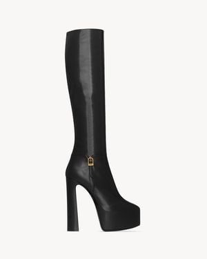 Saint Laurent Nico Leather Platform Knee-High Boots - Black