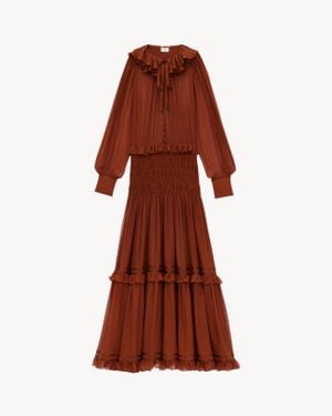 Saint Laurent ラッフルドレス（シルククレープ モスリン） レッド