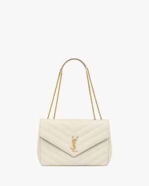 Saint Laurent Loulou Large Matelassé Aus Lammleder Weiß - Natur