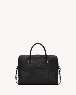 Saint Laurent Saint Laone Sizerent ブリーフケース"ダッフル"（クロコダイルエンボスマットレザー） - ブラック