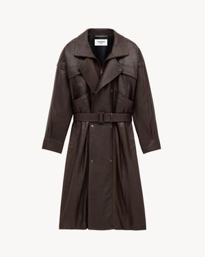 Saint Laurent Long Jacket Bubbled Lambskin - Brown