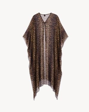 Saint Laurent Kaftan Aus Wolltwill Mit Leopardenmuster - Braun