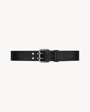 メンズ Saint Laurent Vadim レザー製ベルト ブラック ホワイト