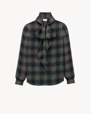 Saint Laurent Pussy-Bow Checked Silk-Chiffon Blouse - Multicolor
