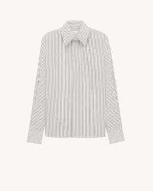 Saint Laurent Chemise Cassandre En Popeline De Coton À Rayures Tennis Noir - Blanc