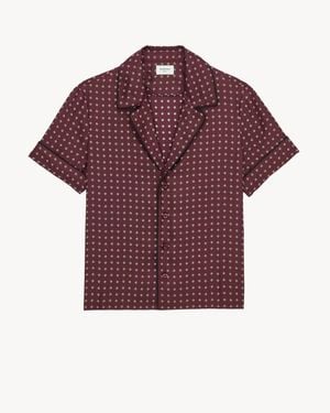 Saint Laurent Haut De Pyjama En Satin De Soie À Motif Losange - Violet