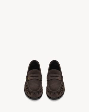 Saint Laurent Le Loafer Supple Mocassins En Suède Ambre - Noir