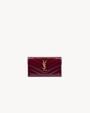 Saint Laurent カサンドラ マテラッセフラグメント フラップカードケース（パテントレザー） - レッド