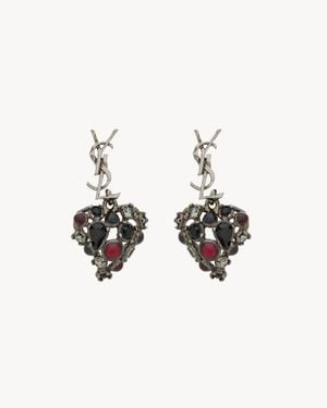 Saint Laurent Cassandre Crystal Heart Earrings - White