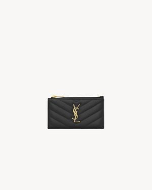 Saint Laurent Portacarte Con Zip Cassandre Matelassé Fragments - Nero