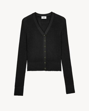 Saint Laurent Cardigan En Maille Côtelée - Noir
