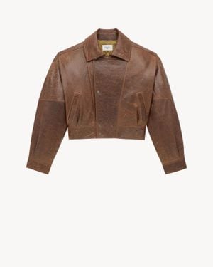 Saint Laurent Leather Cropped Jacket - Brown