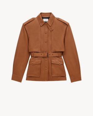 Saint Laurent Belted Leather Jacket - Brown