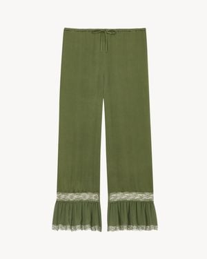 Saint Laurent Lace-Cuff Pants - Green