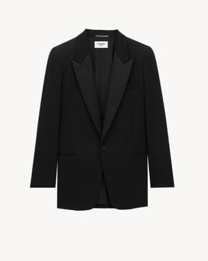 【Saint Laurent】グレインドプードル ワイドパンツ ブラック グレインドプードル製 ワイドレッグのタキシードパンツ | Saint