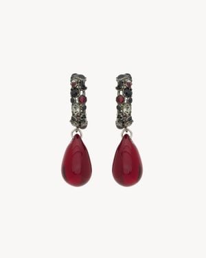 Saint Laurent Crystal Hoop Earrings - Red