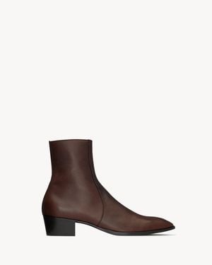 Saint Laurent Stanton Bottes En Cuir Grainé - Marron