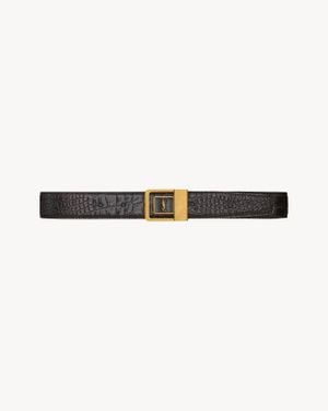 Saint Laurent Ceinture La 66 En Cuir Embossé Crocodile - Neutre