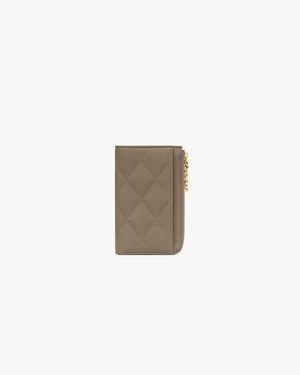 Saint Laurent Cassandre Bijou Zip Card Case - Natural