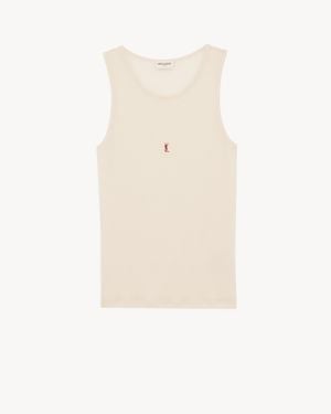 Saint Laurent Logo-Embroidered Ribbed Wool Tank - White