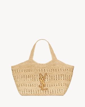 Saint Laurent Icare Medium En Raphia - Neutre