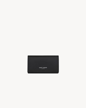 Saint Laurent Saint Laone Sizerent パリ スリム キーケース（グレイン・ド・プードル エンボスレザー） ブラック - ホワイト