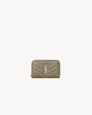 Saint Laurent Leather Monogram Matelassé Cassandre Wallet - Green