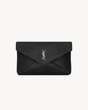 Saint Laurent Cassandre Large Leather Pouch - Black