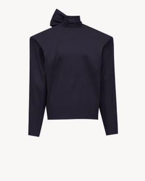 Saint Laurent Top Boxy Con Collo Lavallière - Blu