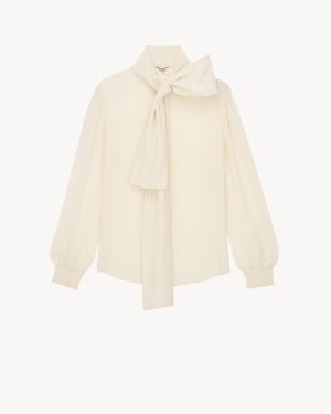 Saint Laurent Blusa Con Collo Lavallière - Bianco