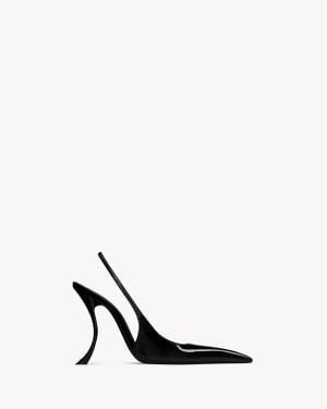 Saint Laurent Apolline Slingbacks En Cuir Verni - Blanc