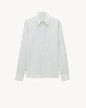 Saint Laurent Chemise Cassandre En Popeline À Rayures Bleu - Blanc