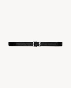 Saint Laurent Cintura cassandre in pelle goffrata coccodrillo - Bianco