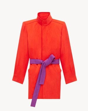 Saint Laurent Manteau Ceinturé En Satin De Soie Délavé - Rouge