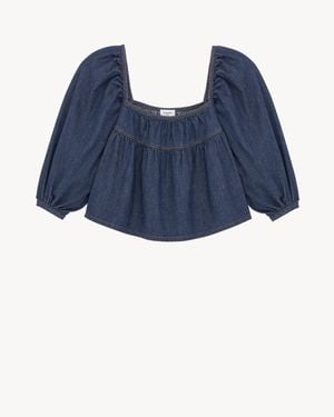 Saint Laurent Ruffled Crop Top - Blue