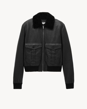 Saint Laurent Shearling-Collar Leather Jacket - Black