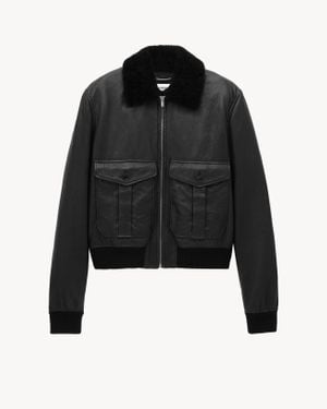Saint Laurent Shearling-Collar Leather Jacket - Black