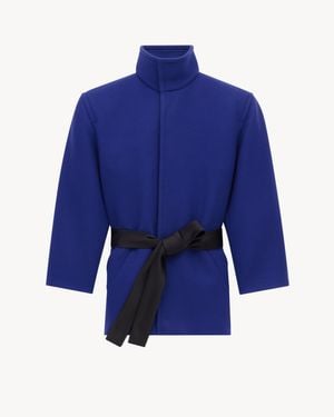 Saint Laurent Manteau Droit Ceinturé En Laine - Bleu