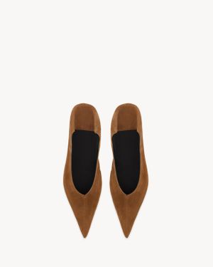 Saint Laurent Nour Suede Ballet Flats - Brown