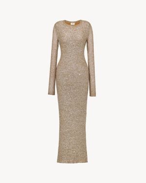 Saint Laurent Langes Strickkleid Mit Pailletten - Natur