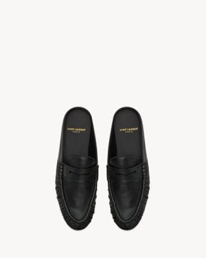 Saint Laurent Saint Laone Sizerent ル ローファー ミュール（シャイニークリースレザー） - ブラック