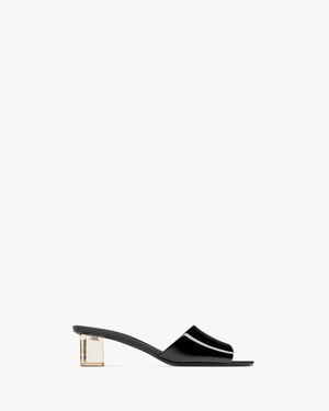 Saint Laurent Sip Pantoletten Aus Lackleder - Natur