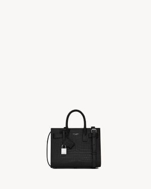 Saint Laurent Sac De Jour Aus Leder Mit Krokodilprägung - Schwarz