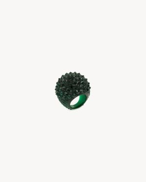 Saint Laurent Bague Dôme Pointue À Cristaux Vert